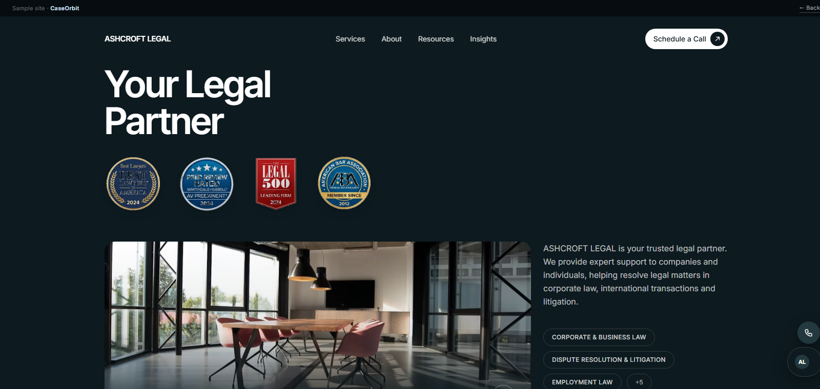 Screenshot of the Ashcroft Legal sample site