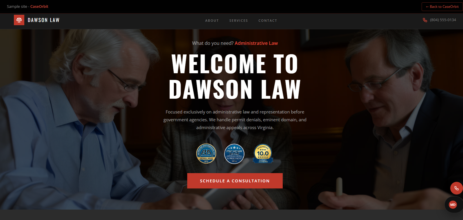 Screenshot of the Melissa Dawson sample site