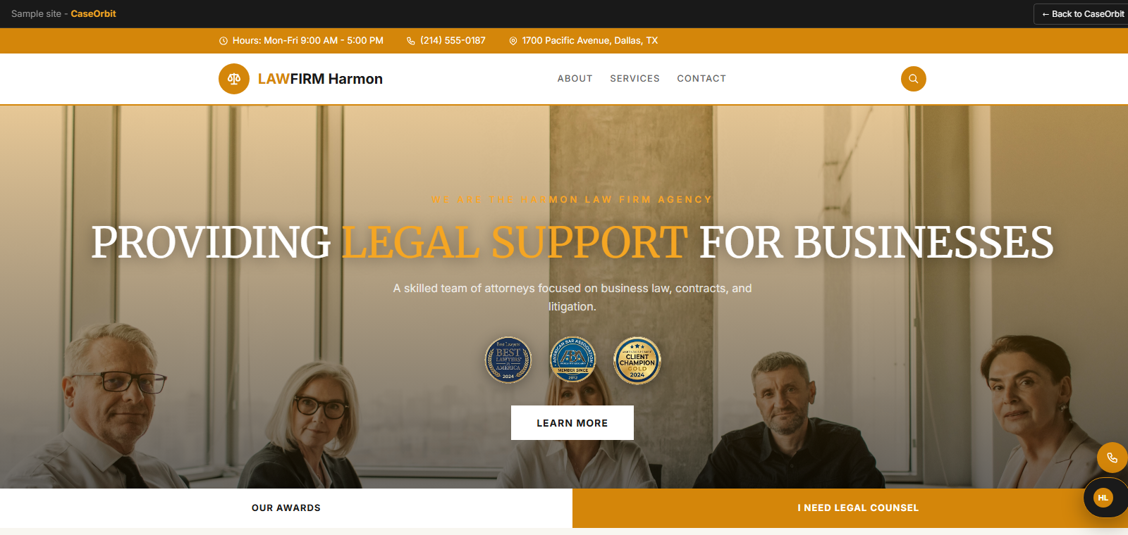 Screenshot of the Harmon Law Firm sample site