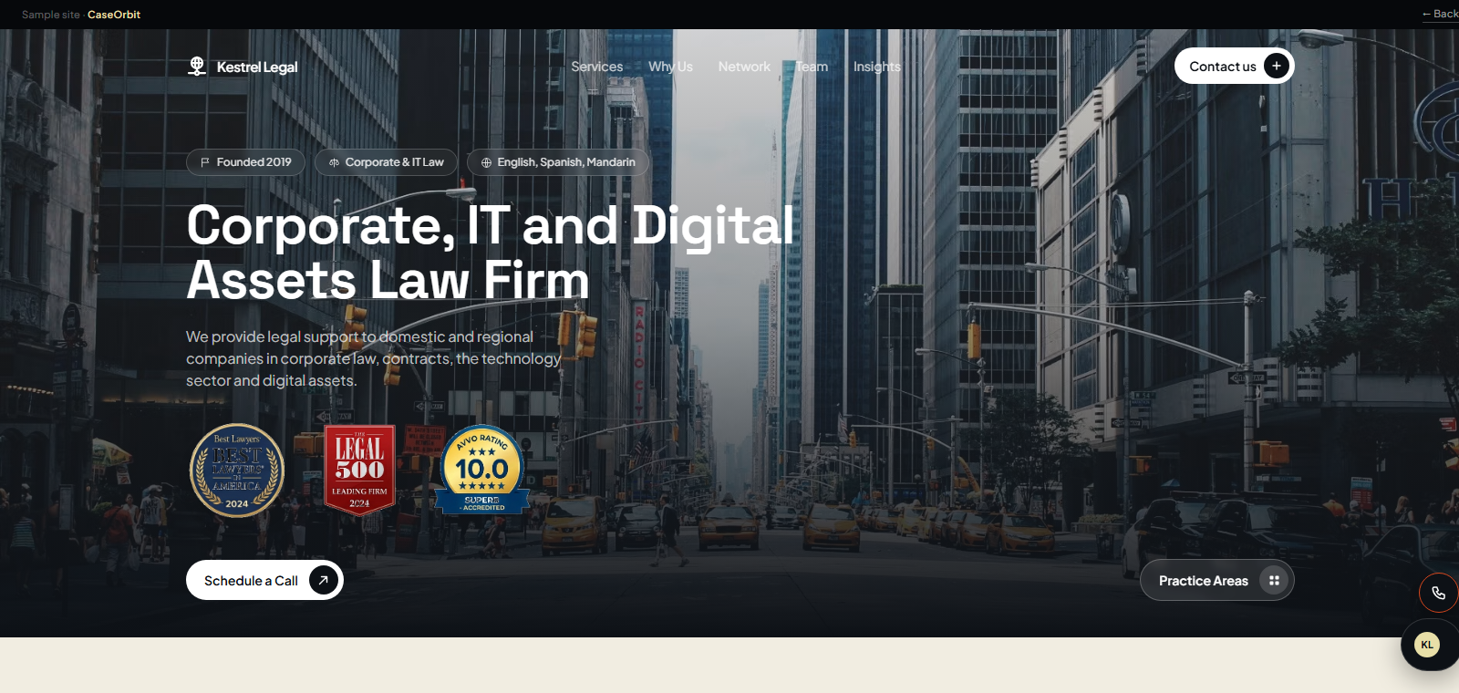 Screenshot of the Kestrel Legal sample site