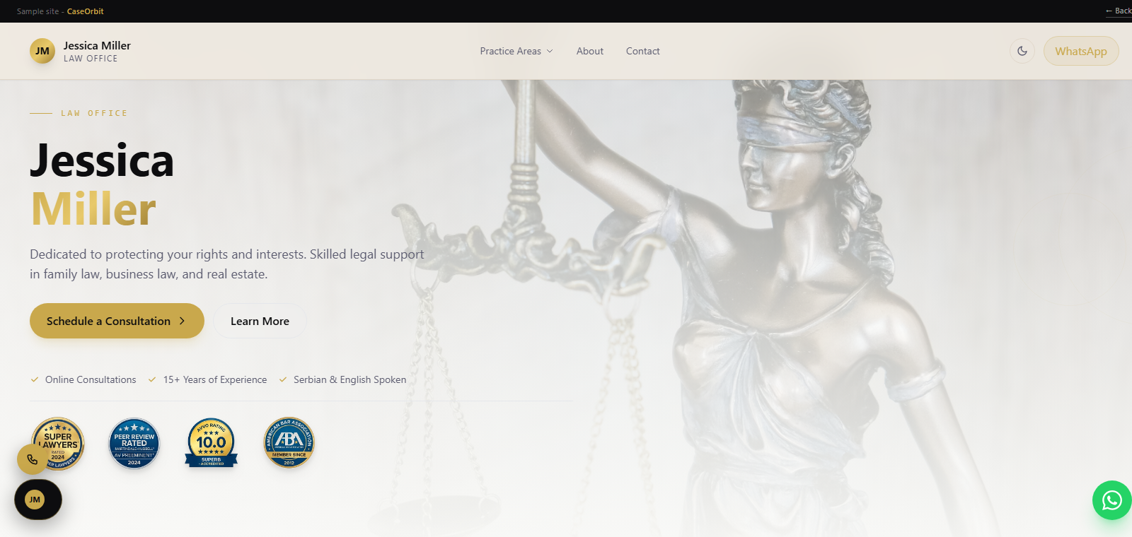 Screenshot of the Jessica Miller sample site