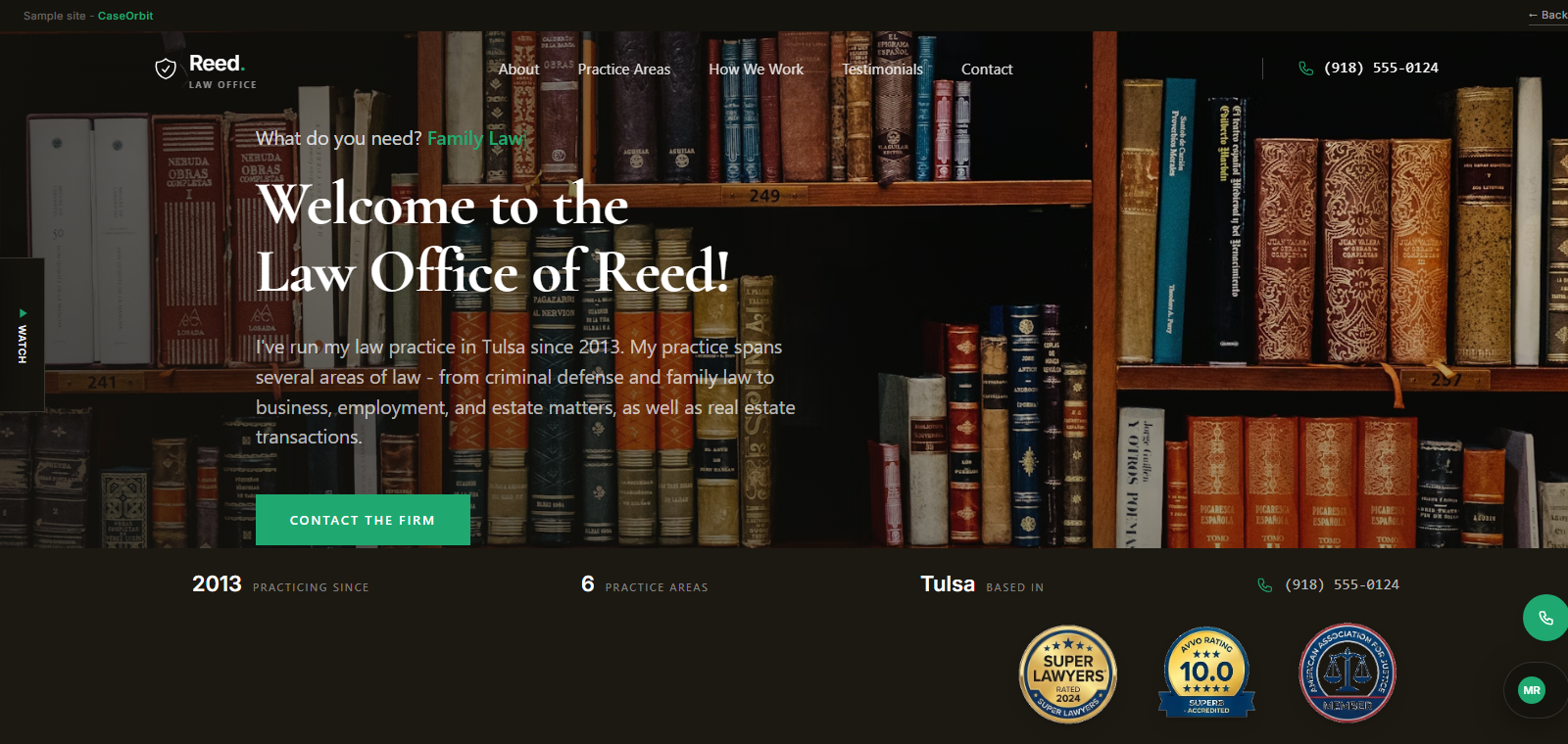 Screenshot of the Marcus Reed sample site