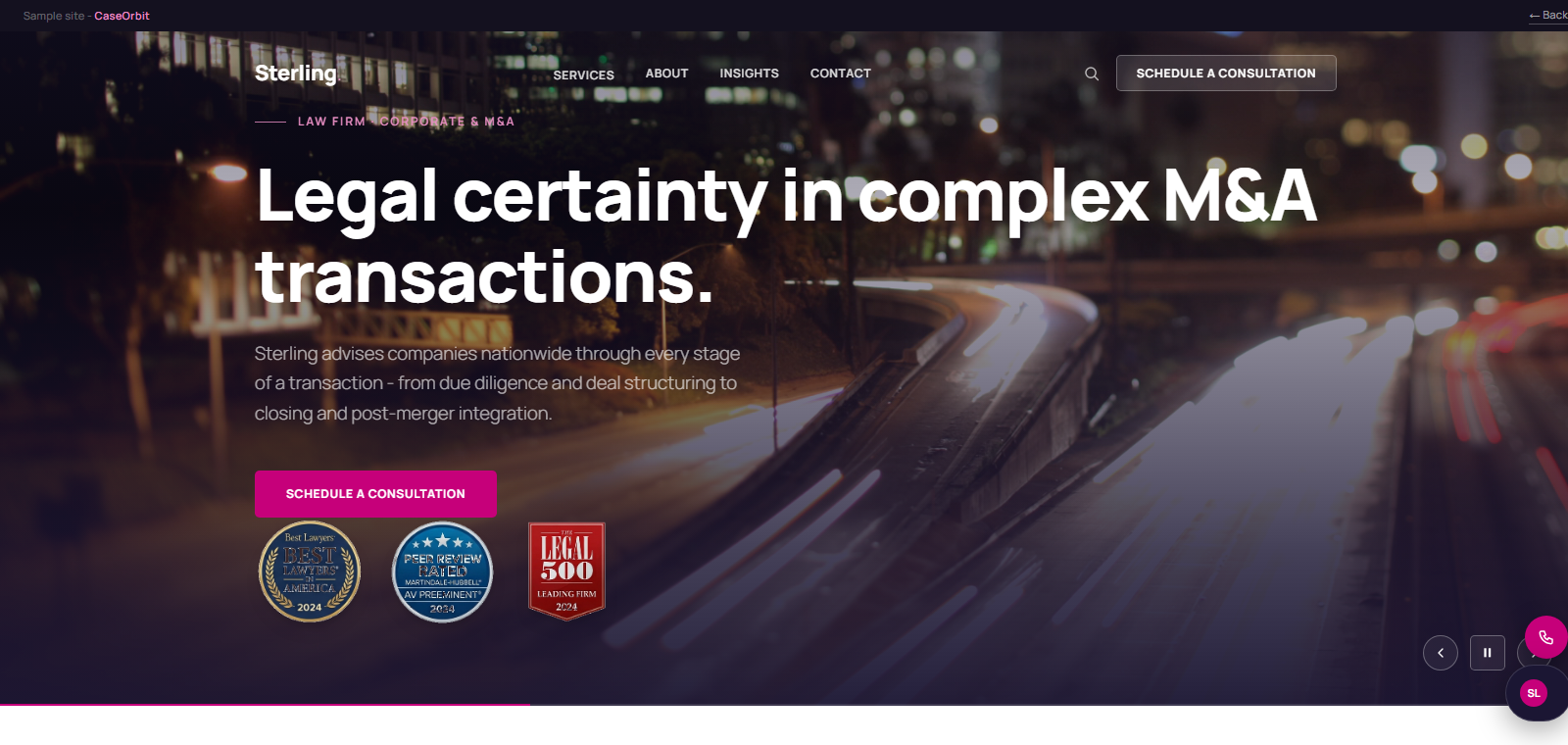 Screenshot of the Sterling Legal sample site