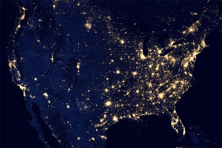 United States, seen at night, illustrating nationwide reach